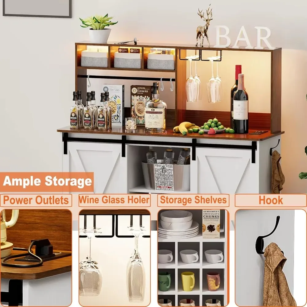 Coffee Bar Cabinet with Adjustable 20-Color LED Lights 6