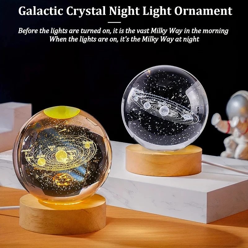 3D crystal ball lights with Milky Way and planetary projection USB nightlight atmosphere plasma balls for Christmas gifts