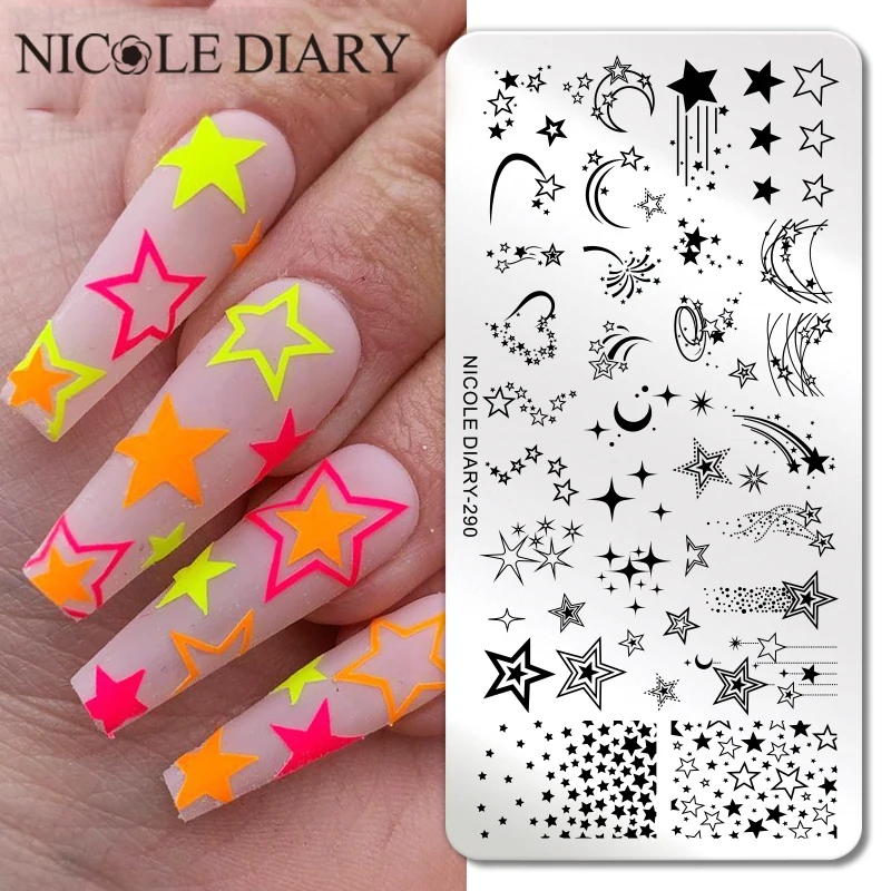 NICOLE DIARY Star Moon Nail Stamping Plates Space Planet Abstract Face Printing Stencil Manicuring Art Stamp Templates Nail Tool