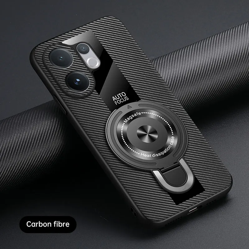 Luxury Shockproof Case with Magnetic Ring Holder and Leather Back Cover