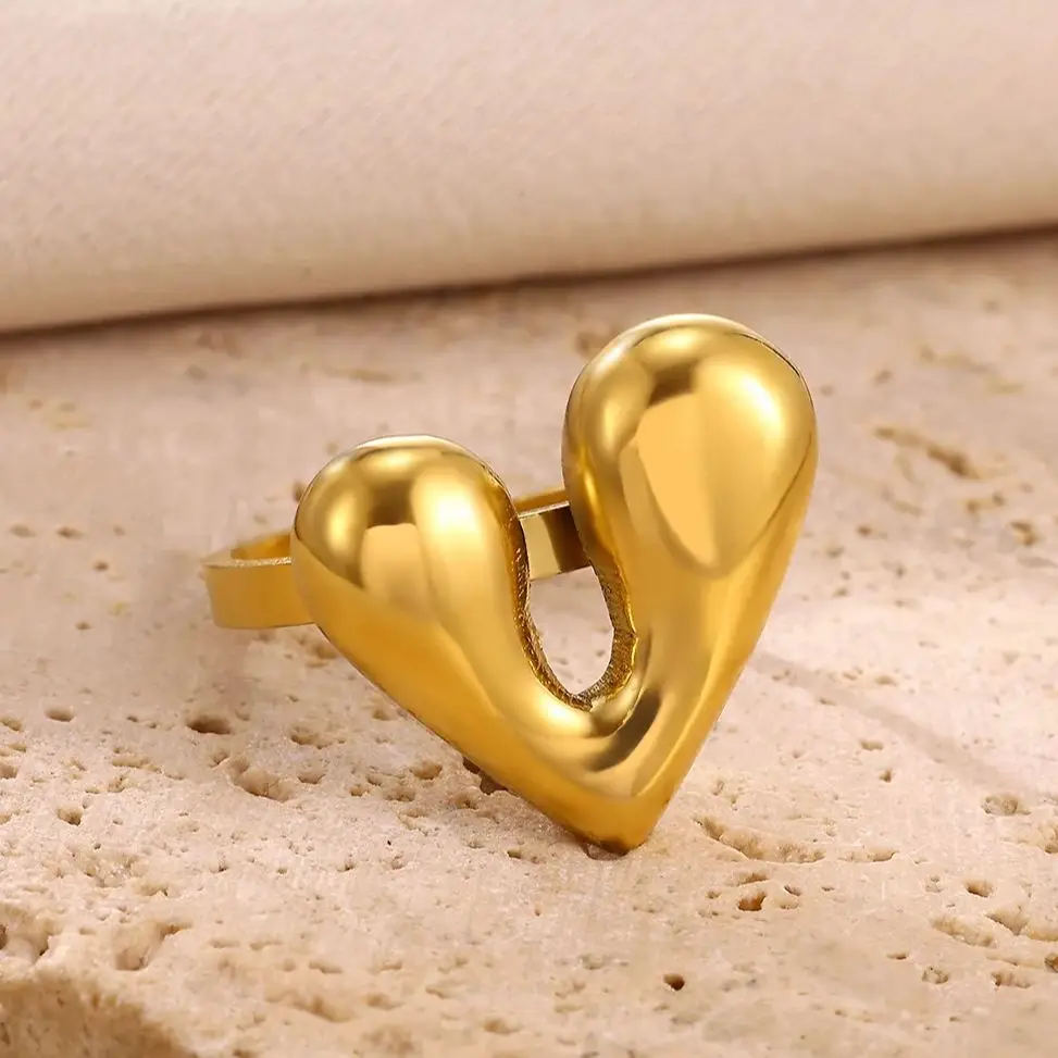 Geometric Heart Rings Women 18K Gold Plated