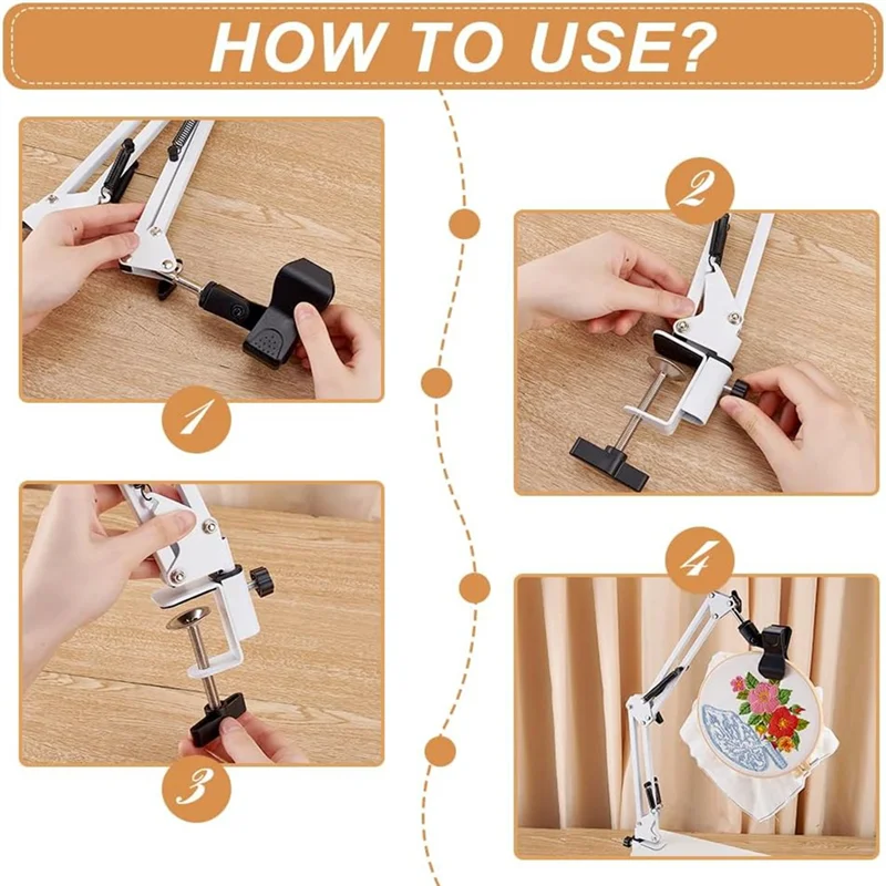 A88K-White Embroidery Stand Kit 8Mm Hole Hand Embroidery Stand 360 Degree Rotating For Hoop