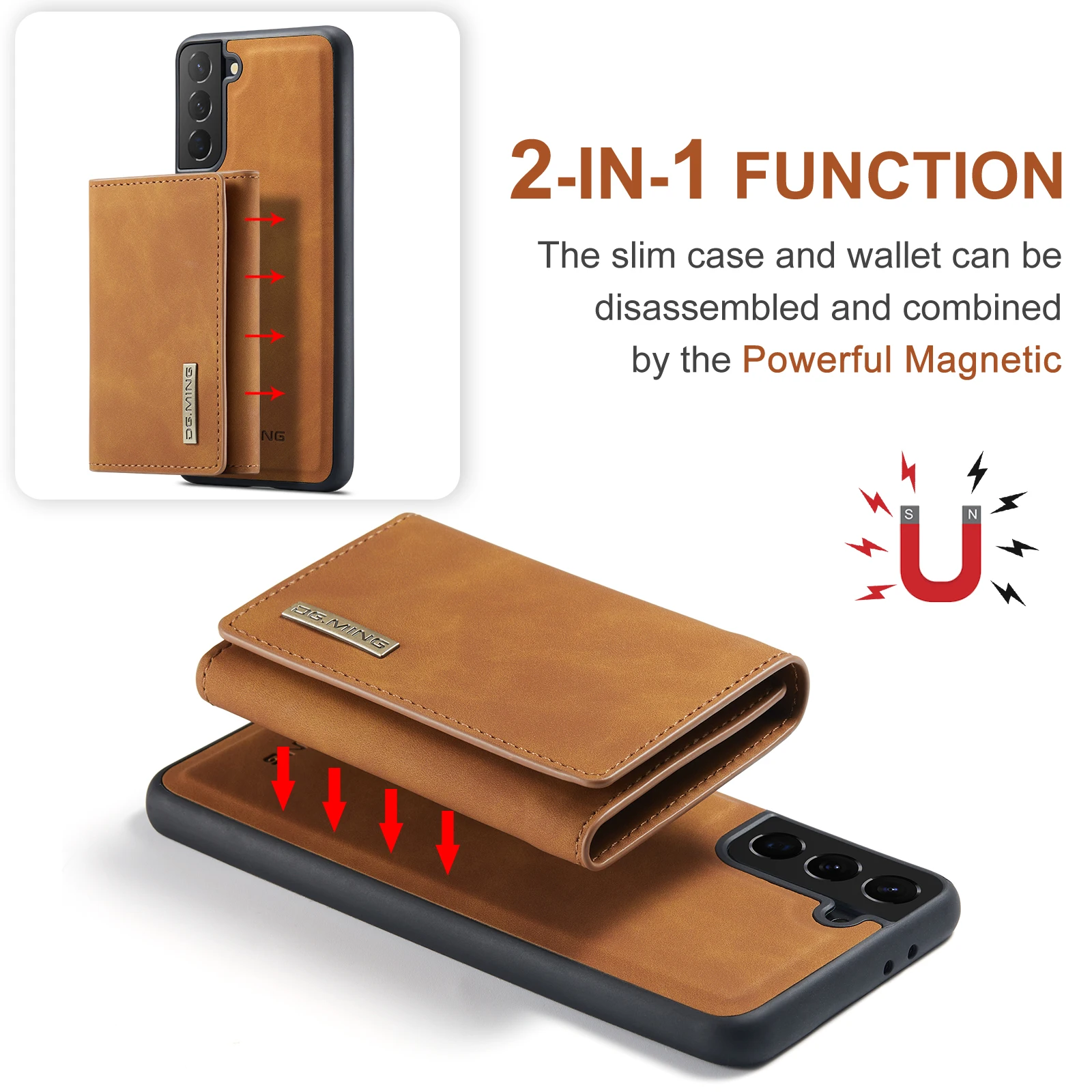 

DG.MING Intelligent Divide Magnetic Case for Samsung Galaxy S23 S22 S21 S20 Note 20 A51 A71 A22 A32 A72 PU Leather Wallet Cover