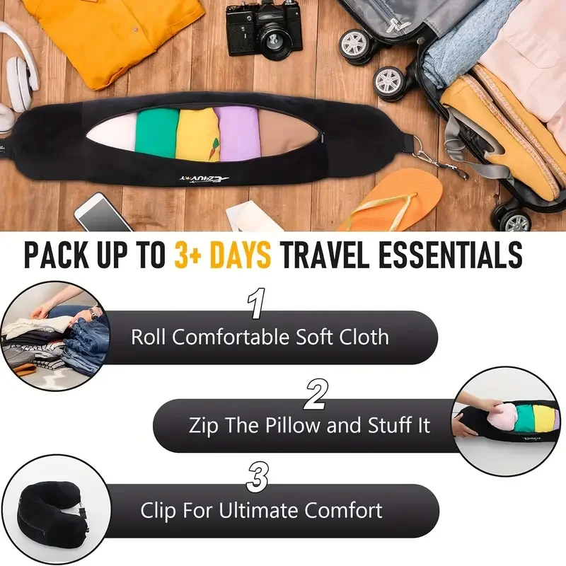 Neck Pillow Travel U-shaped Adjustable Soft Wool Cover Can Be Filled With Clothing For Comfort