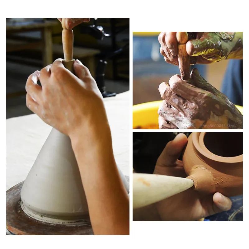 Pottery Spout Modifier Wooden Double-head Punch Mud Pat Wooden Eggs Teapot Crafts Modeling Repair Purple Clay Pot Making Tools