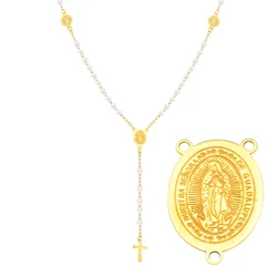 Elegant Virgin Y - Shaped Necklace with Cross Pendant and Beaded Stainless Steel Chain (NC - 2471G)