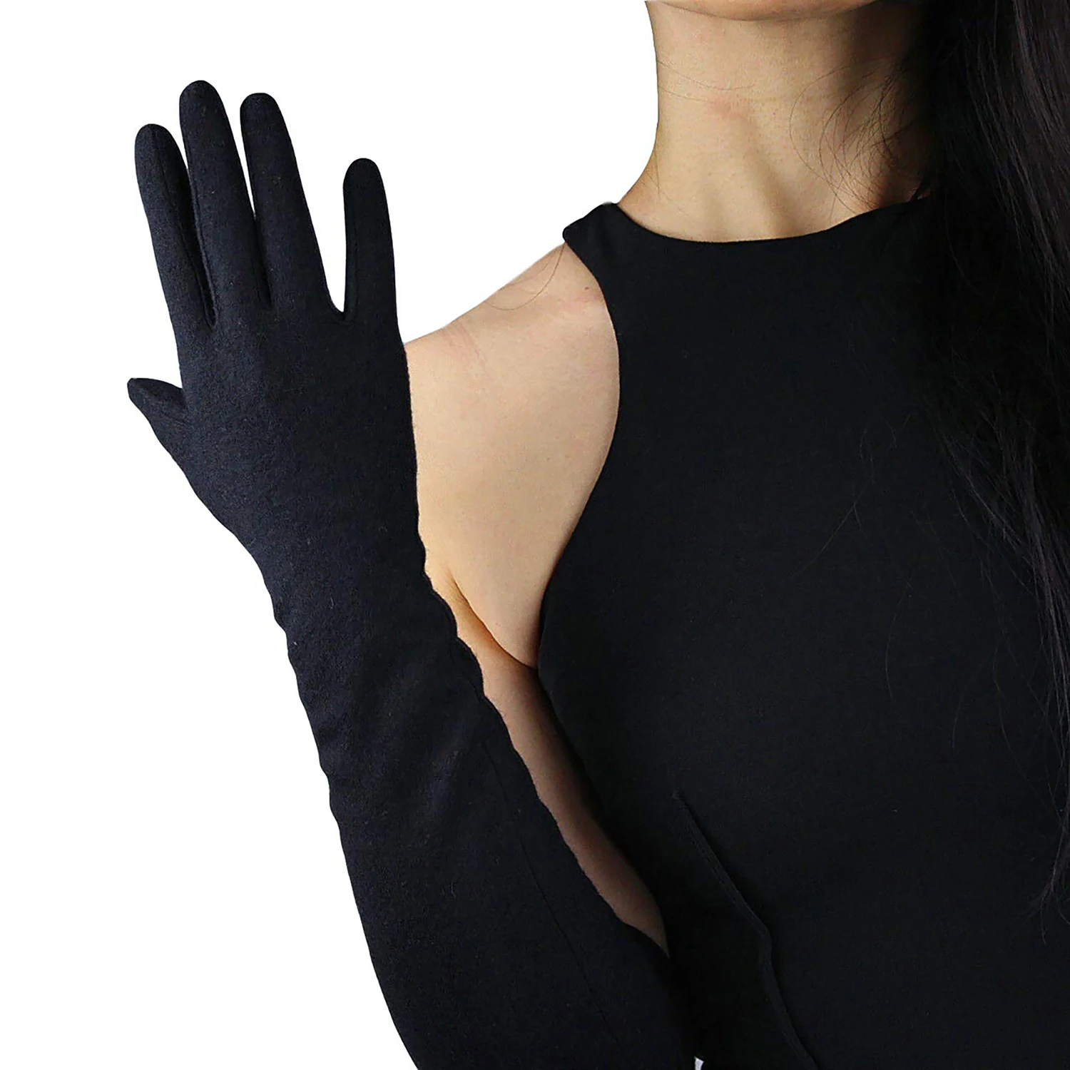 

DooWay Women Cashmere Wool Opera Gloves Long Arm Warm Sleeves Merino Hepburn Black TECH Fashion Evening Club Finger Winter Glove