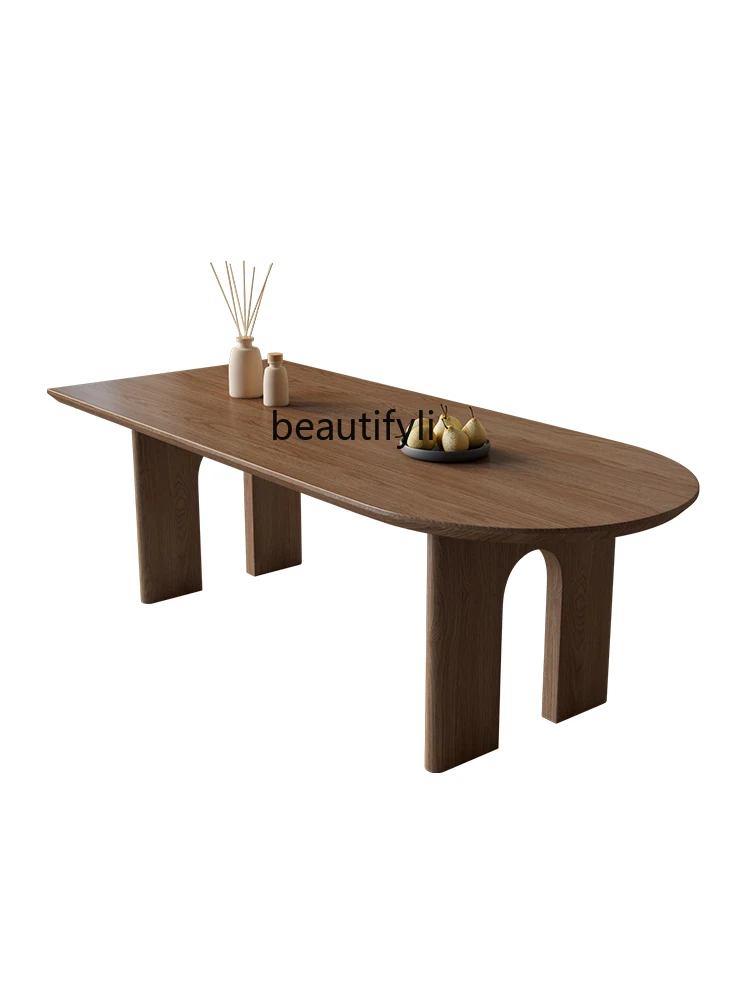 솔리드 우드 주방 아일랜드 식탁, 일체형 직사각형 벽, 세미 아크 타원형 홈 데스크 식탁 및 의자 세트