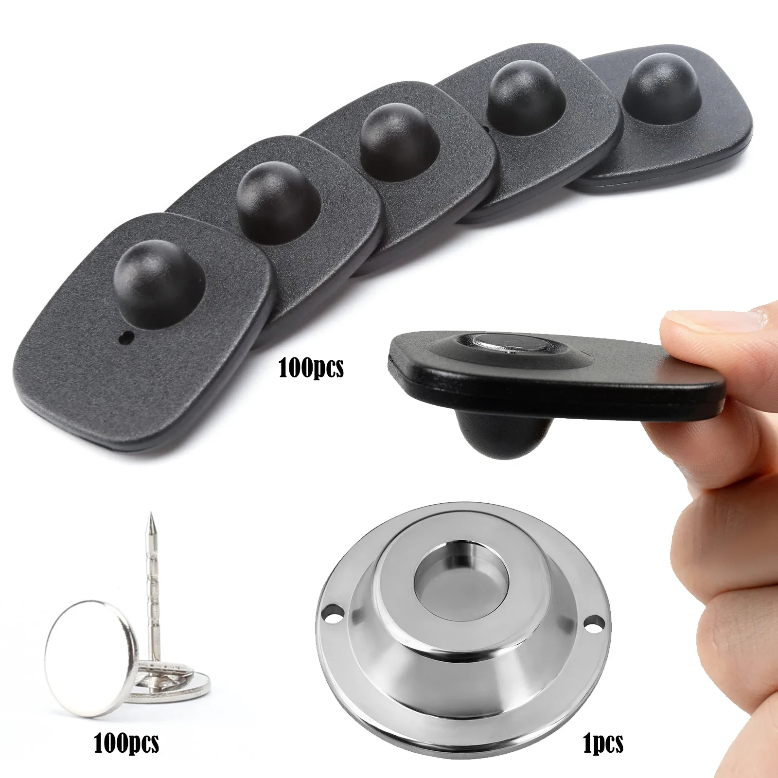 100pcs Anti-Theft Retail EAS 8.2MHz Security Hard Tag RF Square Retail Security Tags for Garment Supermarket with Pins Unlock security tag accessory