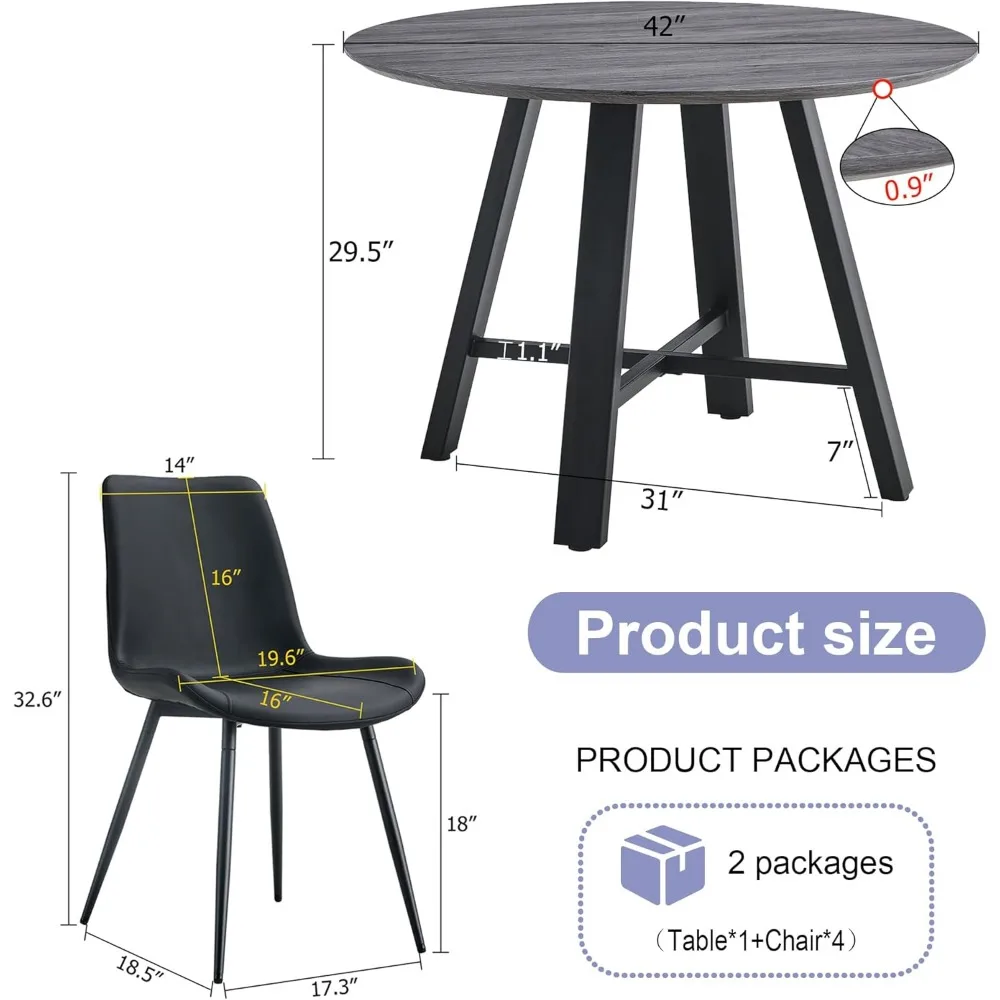 Round Dining Table Set for 4, Round Kitchen Dining Table and Chairs Set for 4,42" Modern Dining Room Table Set for 4 3