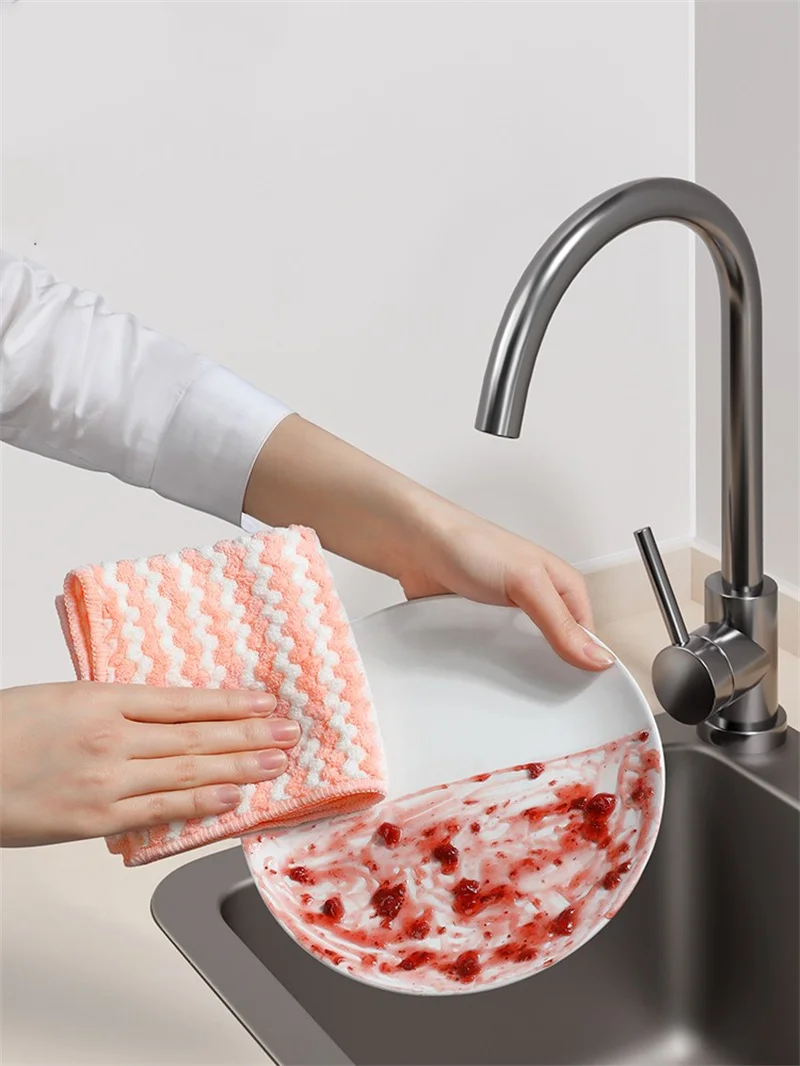 Microfiber Kitchen Towel Dishcloth Non-stick Oil Table Cleaning Wipe Cloth Scouring Pad