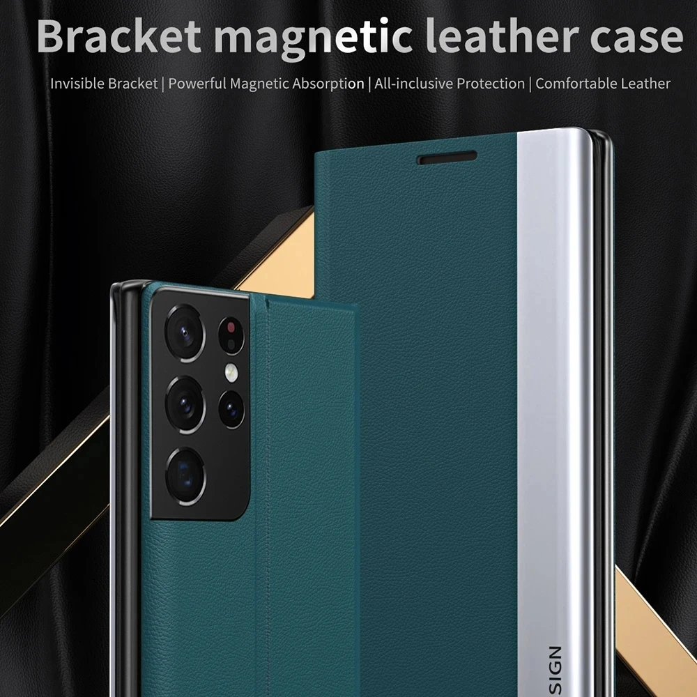 Elegant Leather Plating Magnetic Stand Flip Phone Case