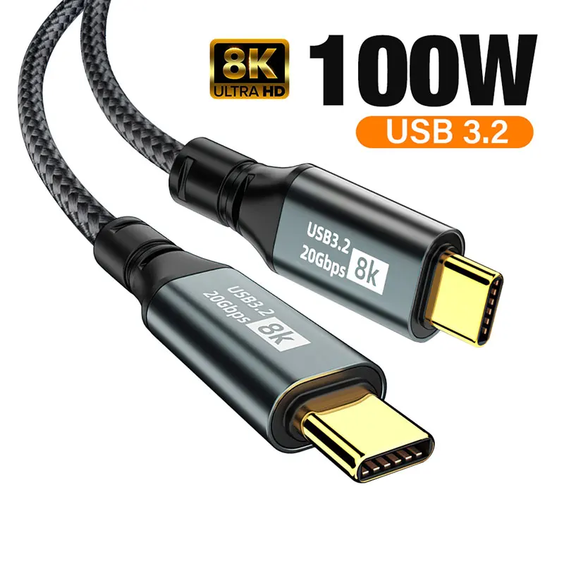 High-Speed Type C to Type C PD100W Fast Charging Cable – USB 3.2 20Gbps ThunderBolt 3 with 8K Support, 3m Data Cord