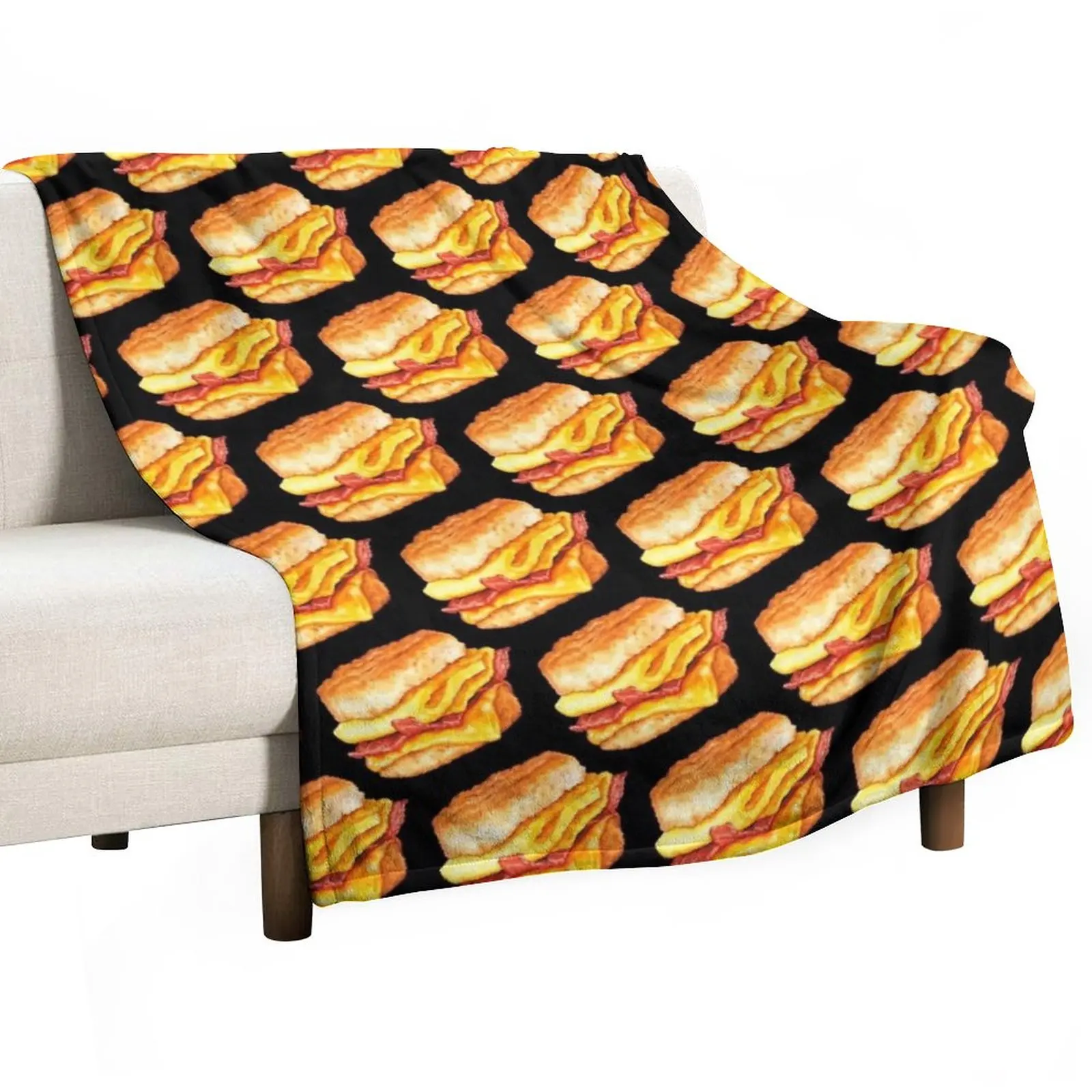 

Bacon Egg & Cheese Sandwich Pattern - Black Throw Blanket Blanket Sofa Blankets For Bed cosplay anime