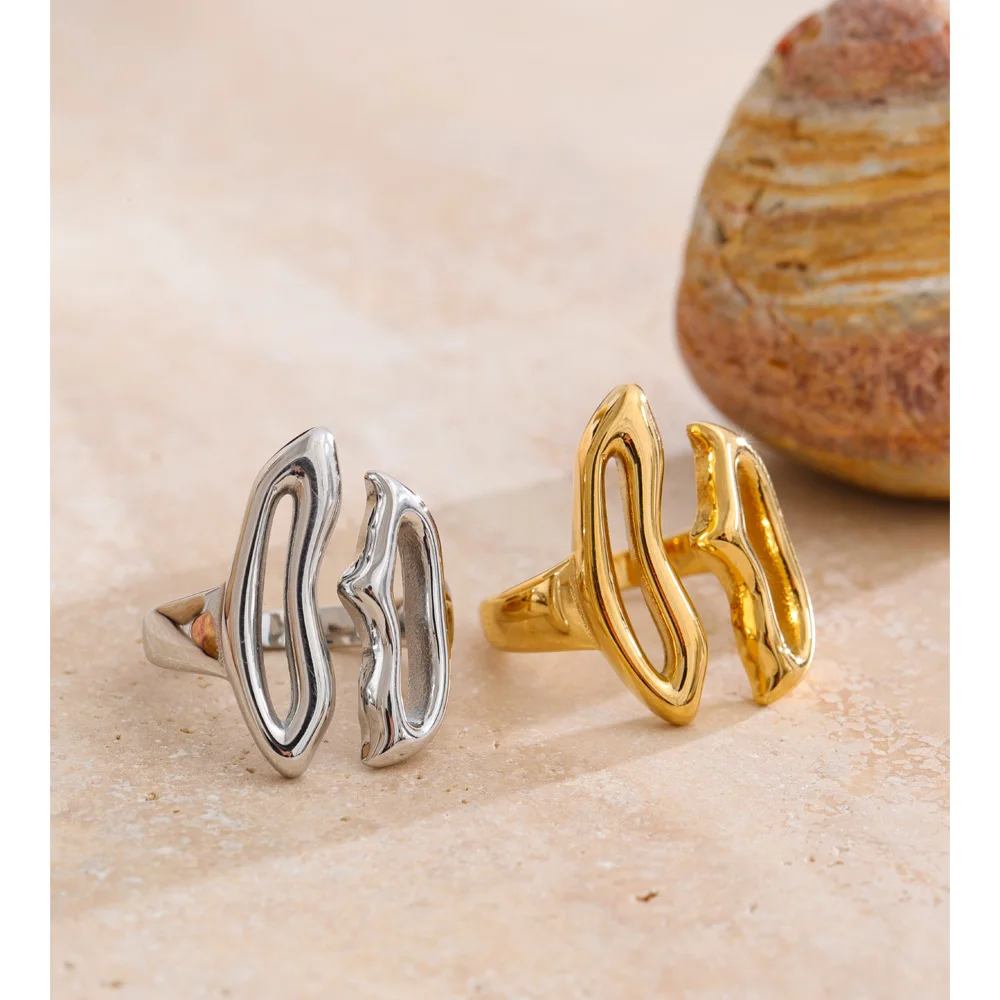 Yhpup Adjustable Stainless Steel Geometric Ring
