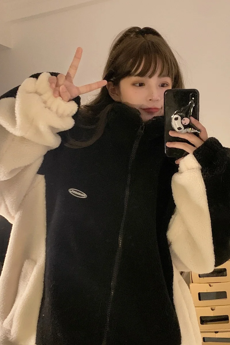 Lamb Cashmere Cotton Jacket For Women In Autumn And Winter Ins, Fashionable Design Plush Thickened Coat Women