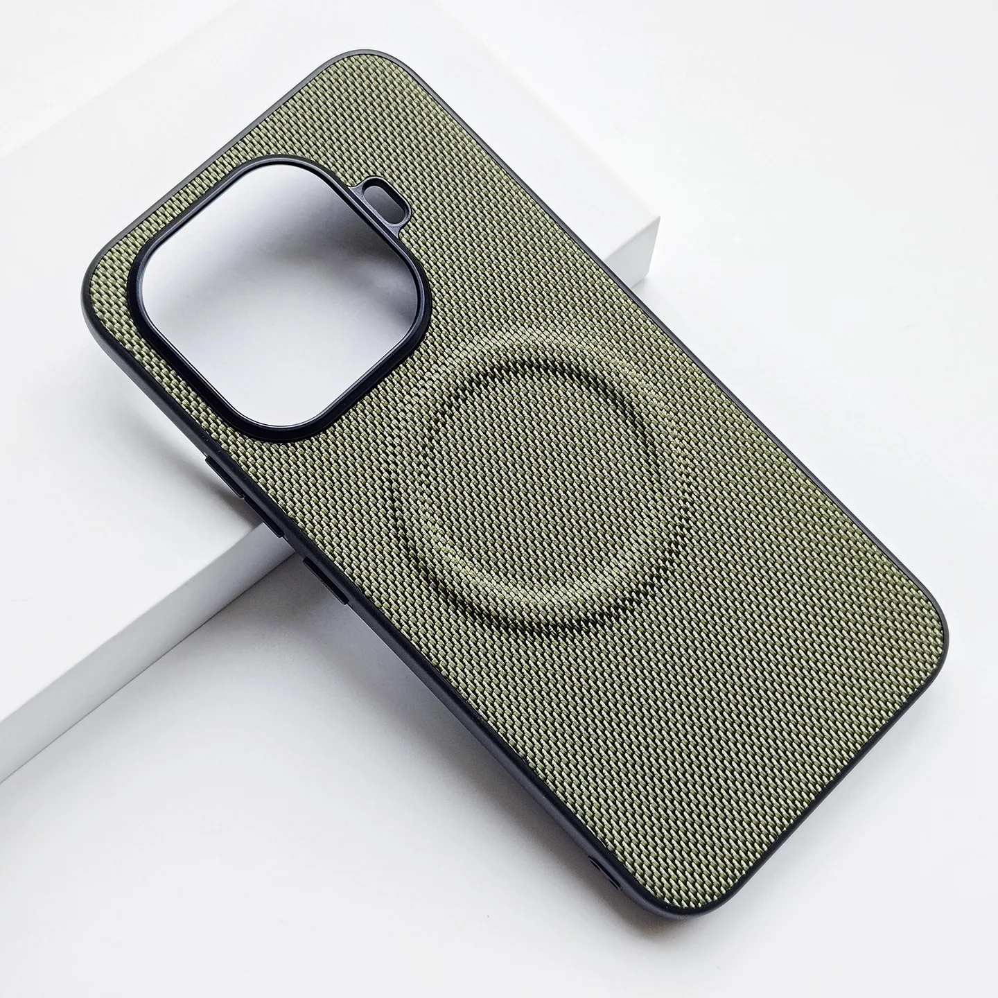 Luxury Leather Nylon Striped Magnetic MagSafe Back Phone Case