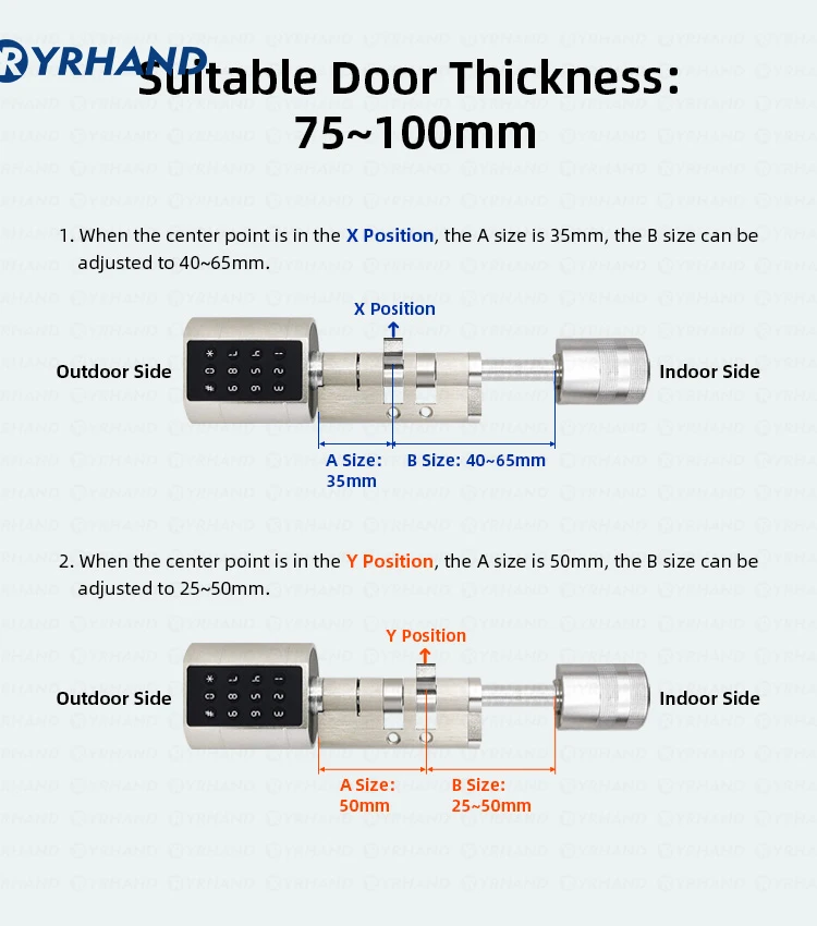 Euro Tuya APP Fingerprint Bluetooth Free adjustment Cylinder Smart Door Lock El