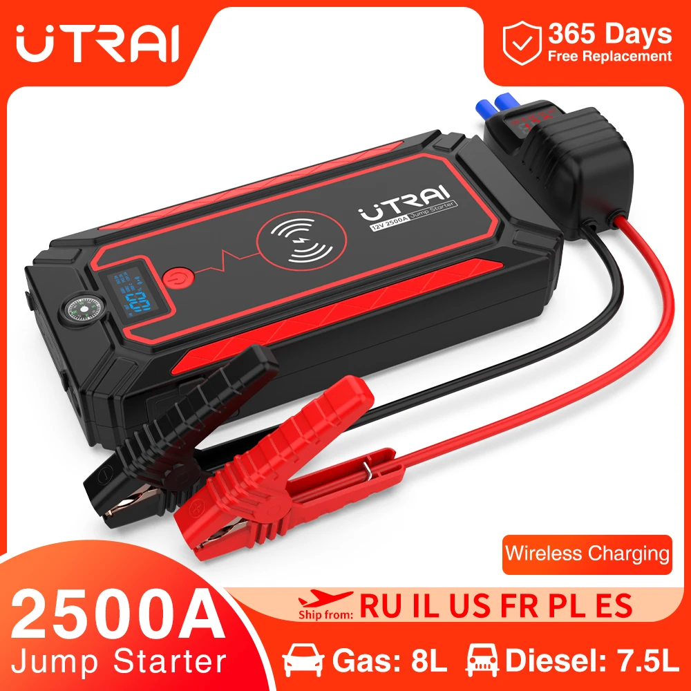 Utrai Car Jump Starter 2500A Power Bank Batteria Per Auto Con Caricabatterie Wireless Da 10W Schermo Lcd Safety Hammer Jump Starter