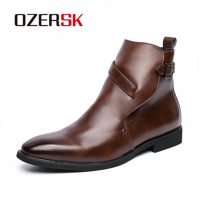 

OZERSK Vintage Classic Men Leather Ankle Boots Fashion Chelsea Boots for Men High Top Casual Shoes Brand Design Men Footwear