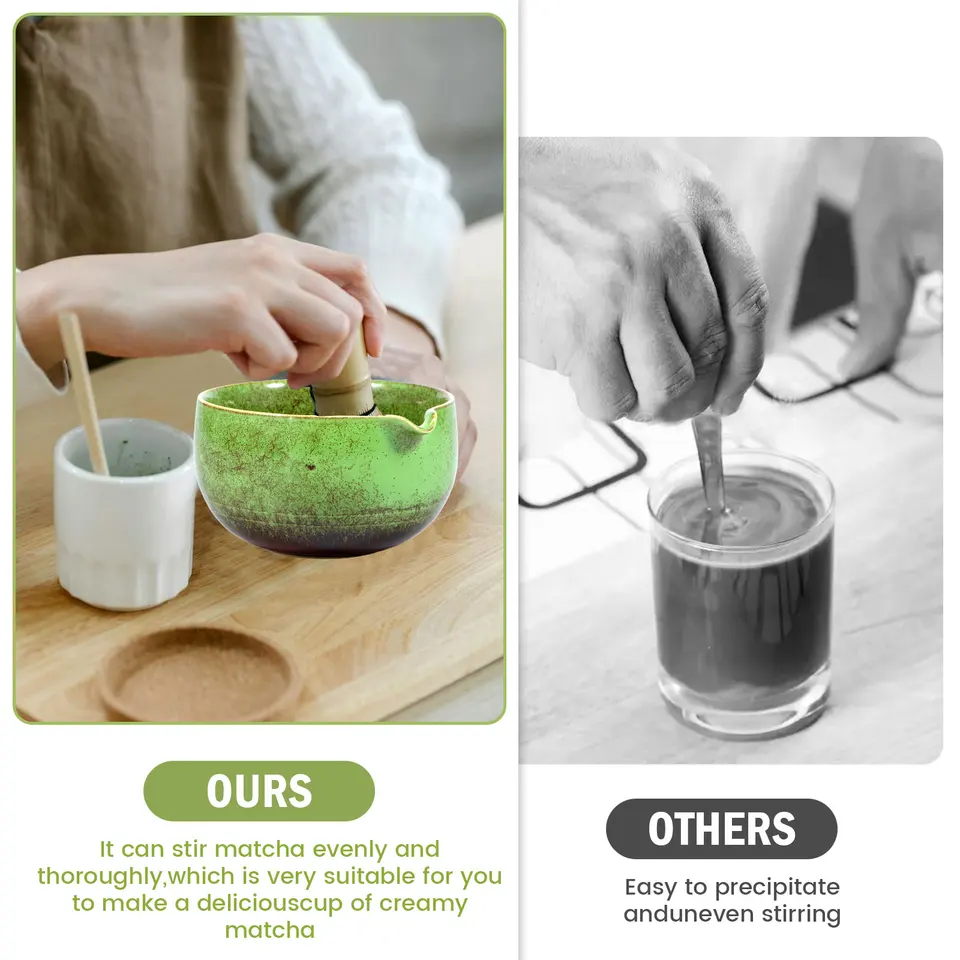 Set Bol à Matcha Japonais En Céramique - Avec Bec Verseur Et Support - Capacité 500 Ml - Vert - Pour Cérémonie Du Thé, Matcha Latte