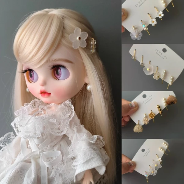 1/6 인형 블라이스 헤드웨어, 유화 꽃 머리핀, 작은 탑햇 헤드웨어, 앞머리 머리핀, 인형 헤어 액세서리 장식