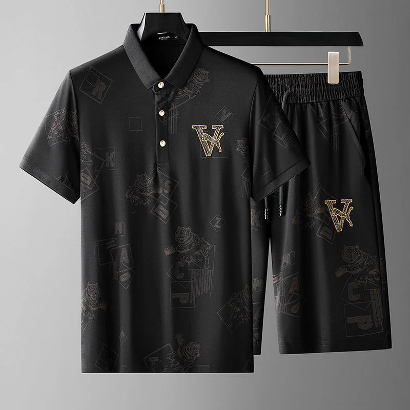 

Luxury brand Embroidered lapel polo shirt short sleeved shorts suit men's fashion 2023 summer new two-piece set