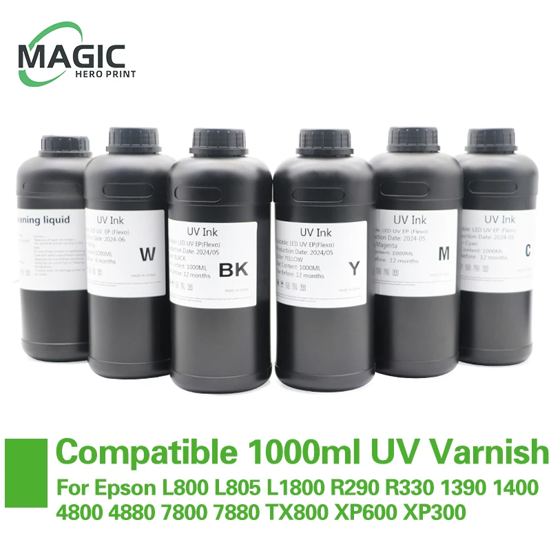 

1000 мл/бутылка УФ-лак для Epson L800 L805 L1800 R290 R330 1390 1400 4800 4880 7800 7880 TX800 XP600 XP300 УФ DTF принтер