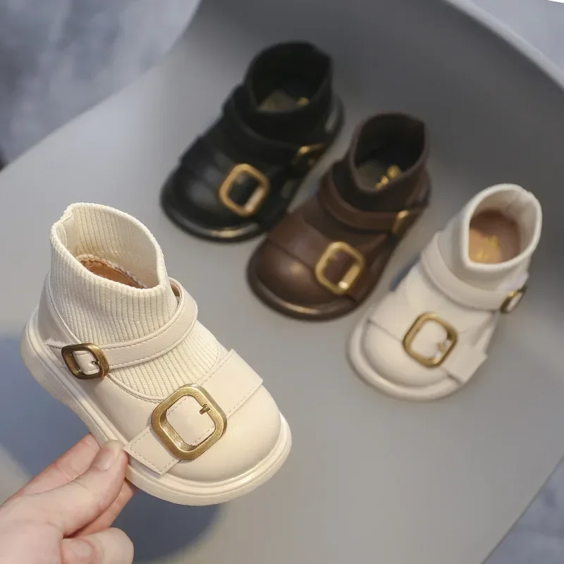 Baby Girls Boots Autumn Winter Kids Snow Boots Infant Toddler Shoes Outdoor Windproof Waterproof Children Knitted Short