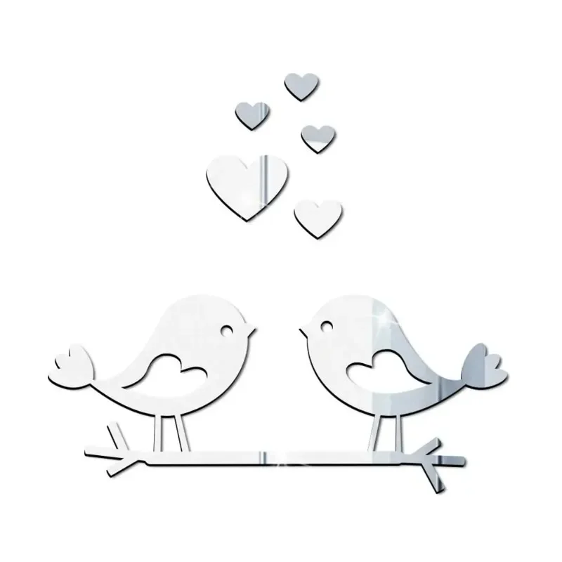 Loving Birds Mirror Wall Sticker Love shape Acrylic Wall Decals 3D Waterproof Self adhesive Sticker For DIY Valentine Day