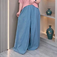 Women's Plus Size Lightweight Lyocell Jeans Culottes High Waisted Wide Leg Pants With Draped Ice Silk Fabric For Spring Summer - Image 2