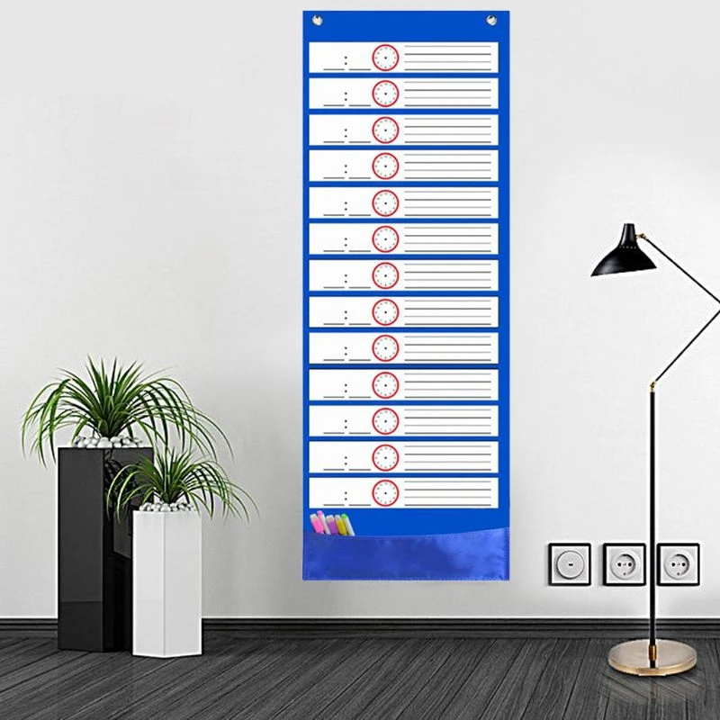 A01F-Children Cloth Daily Schedule Pocket Chart 26 Double-Sided Reusable Dry-Eraser Cards For Office Home School Classroom
