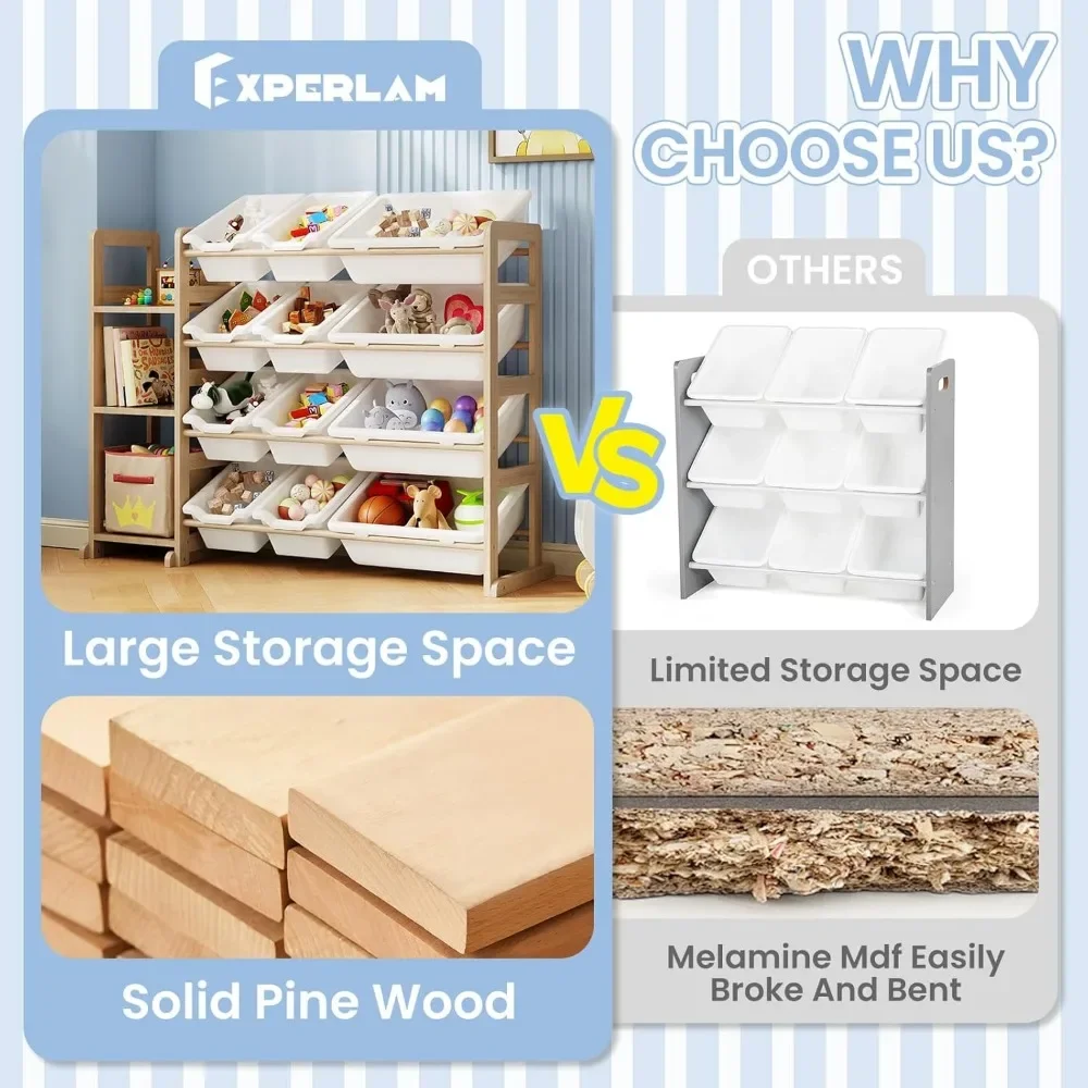 Toy Storage Organizer - Toy Organizers and Storage with Bookshelf, Toy Storage Shelf with 3 Shelves and 12 Storages Bins 3