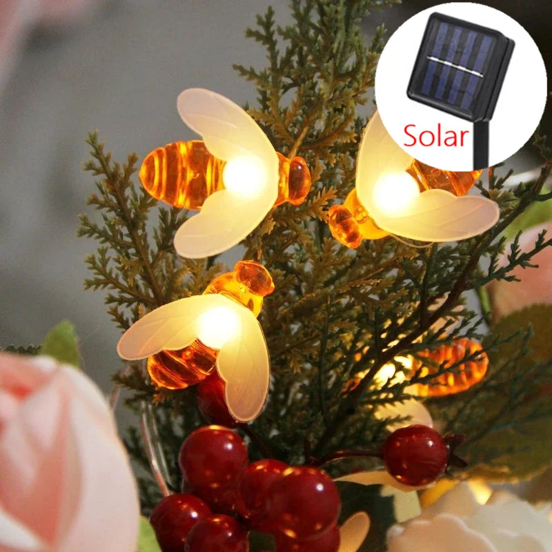 

New Solar Powered Cute Honey Bee Led String Fairy Light 30leds 100leds Bee Outdoor Garden Fence Patio Christmas Garland Lights