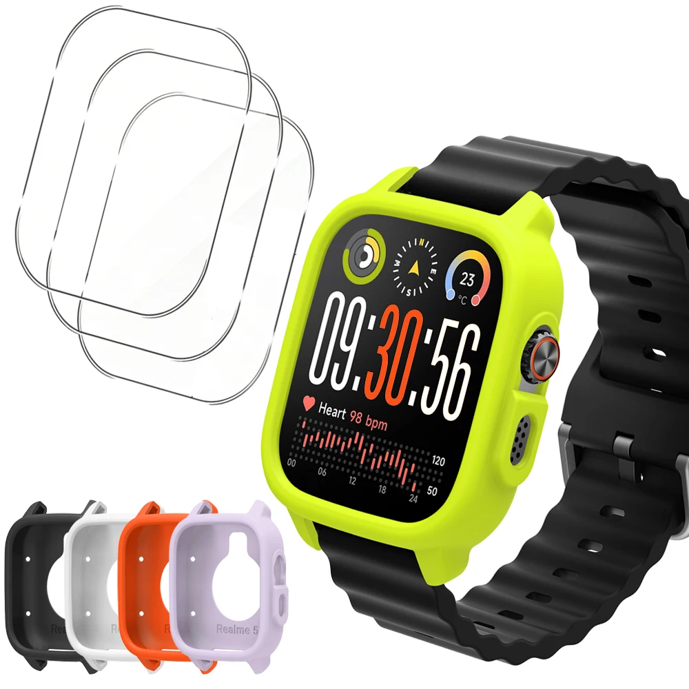 Silicone Protective Case with Tempered Glass for Smartwatch - Durable Cover and Screen Film Set