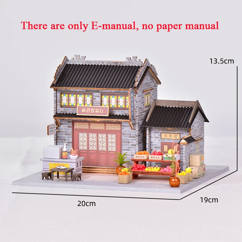 DIY Wooden Doll Houses Fruit Store Casa Mniature Building Kits with Furniture Led Trading Dollhouse for Adults Gifts 5