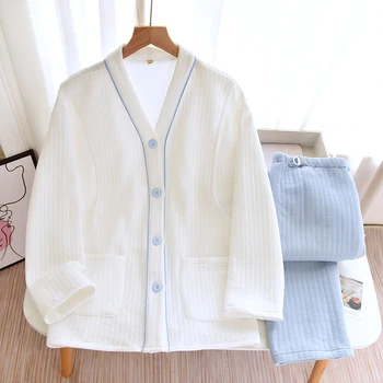 New Pregnant Women Nursing Pajamas Set Thickened Cotton Confinement Clothes Pijamas Winter Warm Breastfeeding Home Clothes Suit 2