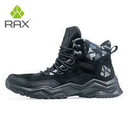 RAX Unisex Waterproof Mid-Top Hiking and Outdoor Leather Boots - 45 (Black camouflage men)