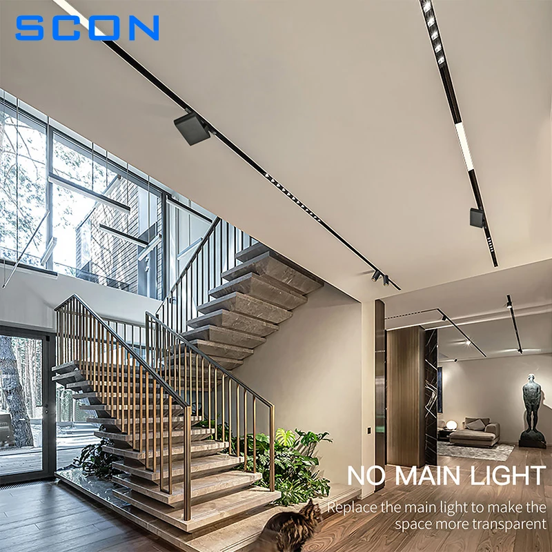 SCON Creative Magnetic Lamp Holder 34mm Width Aluminum 0.5M 1M Ceiling Recessed Suspended LED Magnet Mount Lights Track Rail 6