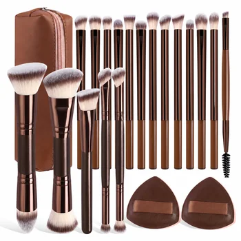 Travel Makeup Brush Set with Storage Box, 20-Piece Makeup Tools, Multifunctional Essential, 18-Piece Brushes with 2 Sponge Pads, 1
