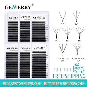 Gemerry YY 모양의 속눈썹 익스텐션 인조 밍크, 자연스러운 부드러운 3D, 4D, 5D, 6D, 8D W 모양, 프리메이드 팬 속눈썹, 메이크업 볼륨 속눈썹