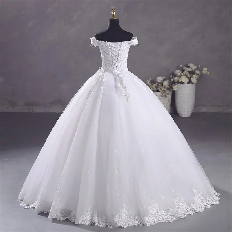 Ashley Gloria Pure White Wedding Dresses Elegant Boat Neck Ball Gown Simple Vestido De Noiva Plus Size Robe De Mariee 2