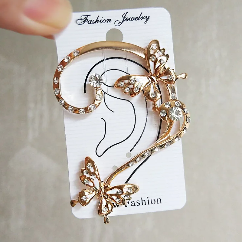 Fashion Zircon Crystal Butterfly Earrings for Women Chic Asymmetrical Ear Jacket New Korean Jewelry