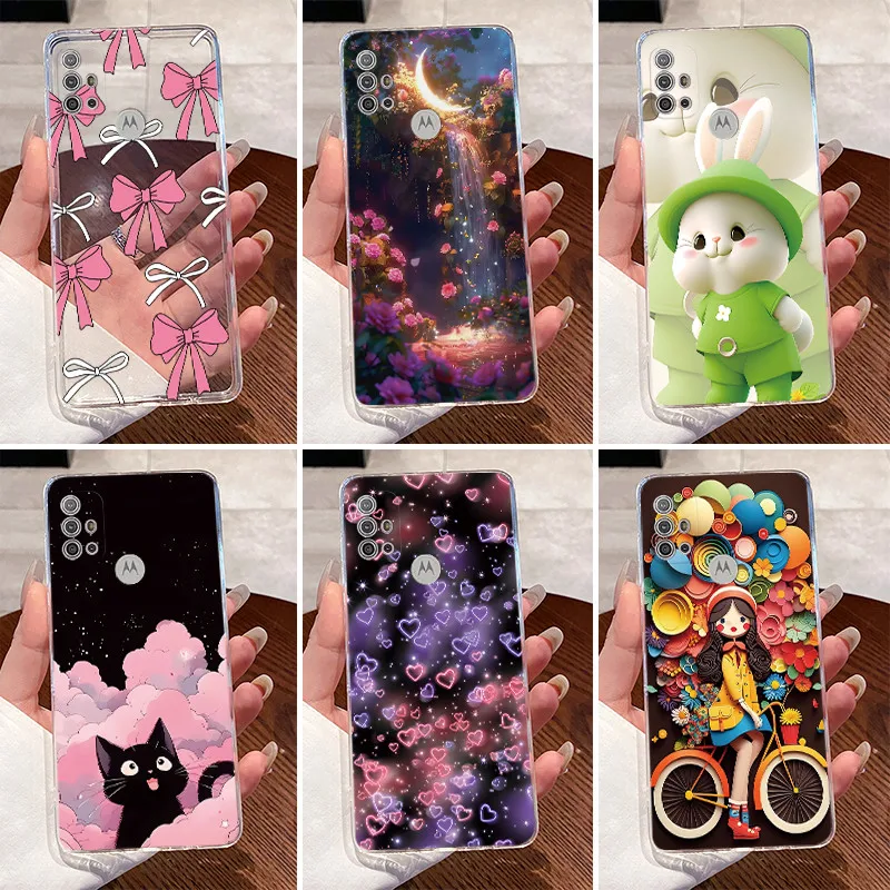 For Motorola Moto G10 G20 G30 Phone Case Cute Cartoon Rabbit Hearts ...