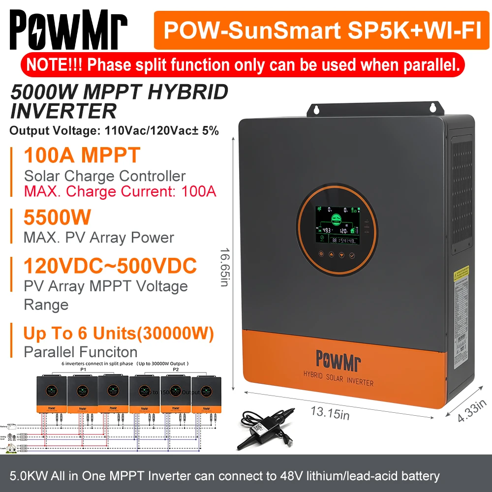 Solar Hybrid Inverter POWLAND 5500W Hybrid Inverter 48V DC To 220V/230V ...