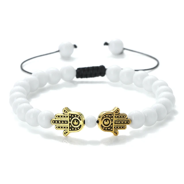 Bracelet pendentif main de Hamsa en perles naturelles œil de tigre et pierre de lave, tressé, pour femmes, hommes, couples, bijou porte-bonheur et protection, cadeau