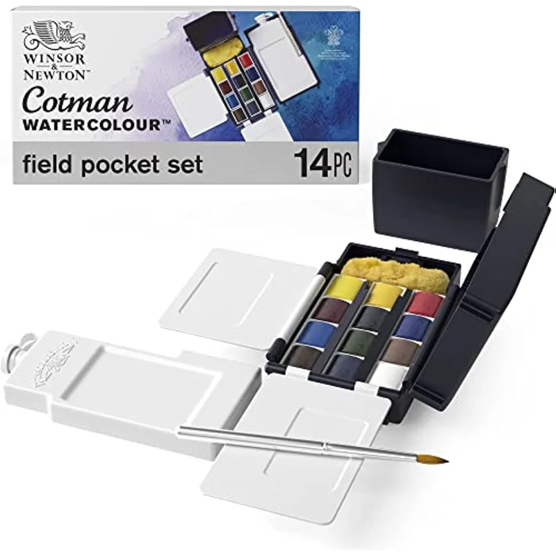 

Winsor & Newton Cotman Water Colour Paint Field Box Set, 14 Piece Set, Half Pans Art Supplies for Artist Good Transparency