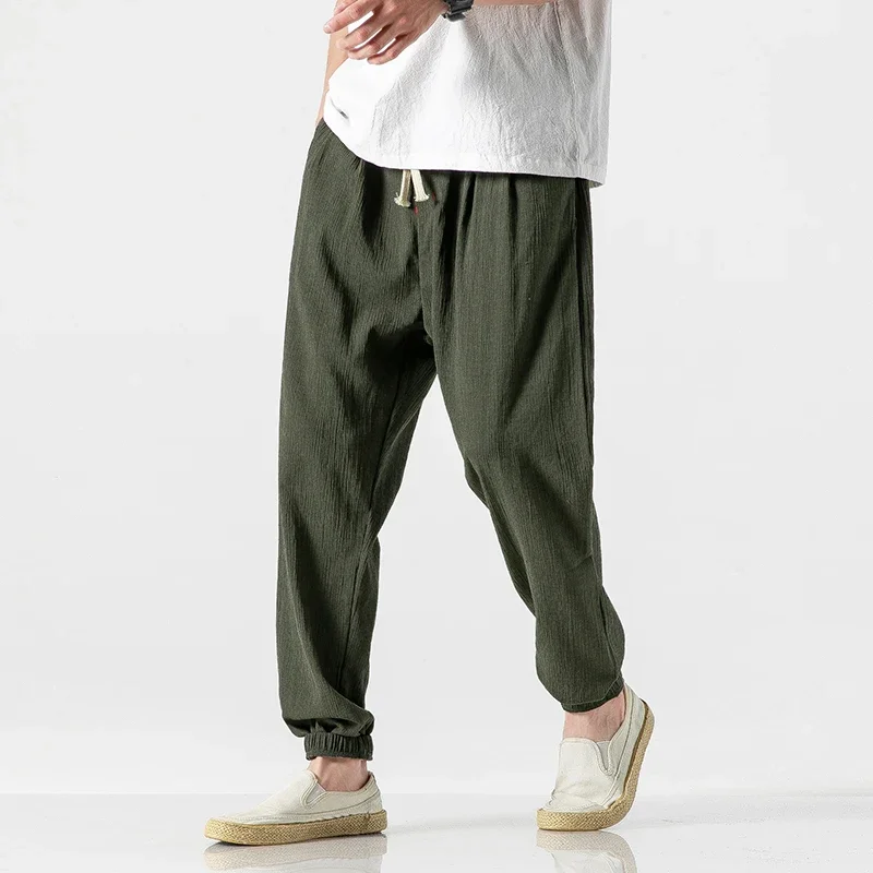 2024 Men's Summer Casual Elastic Waist Chinese Bloomers Harajuku Solid Color All-match Trousers Jogging Pants