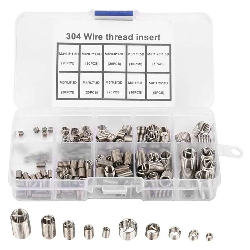 

New 150Pcs Thread Repair Inserts M3 M4 M5 M6 M8 Stainless Steel Heli Coil Thread Repair Insert Wire Thread Insert Assortment