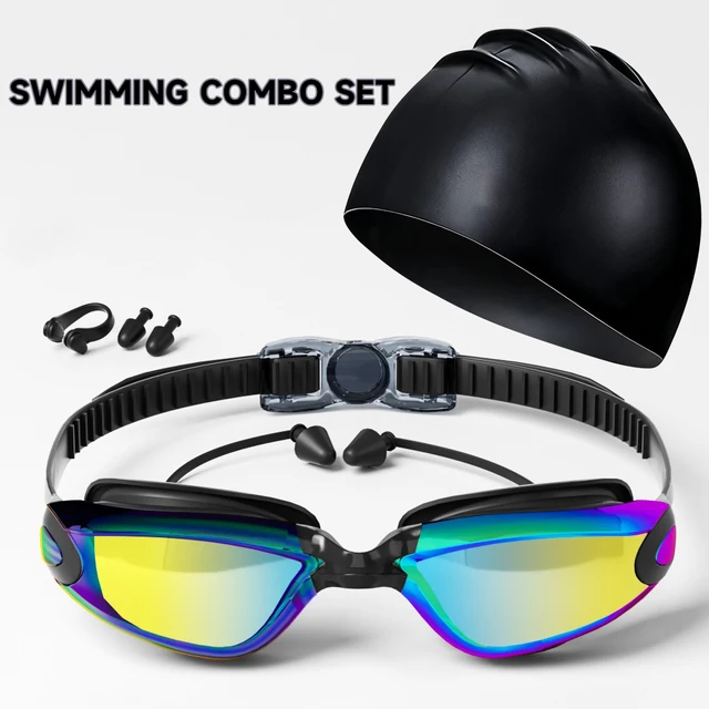 Swimming goggles are waterproof, anti fog, high-definition, with swim cap, nose clip, earplugs, Men Women